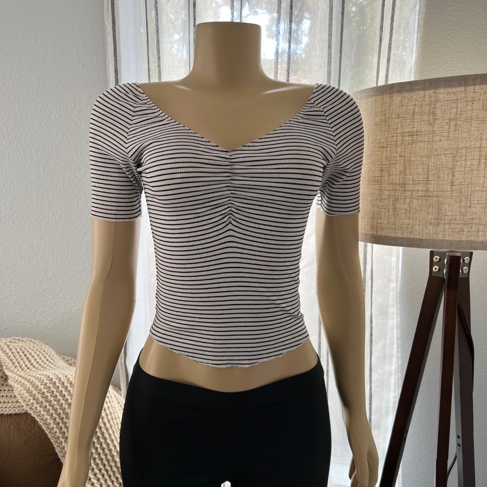 Lulu’s Ruched Stripped Short Sleeve Tank Top Size XS